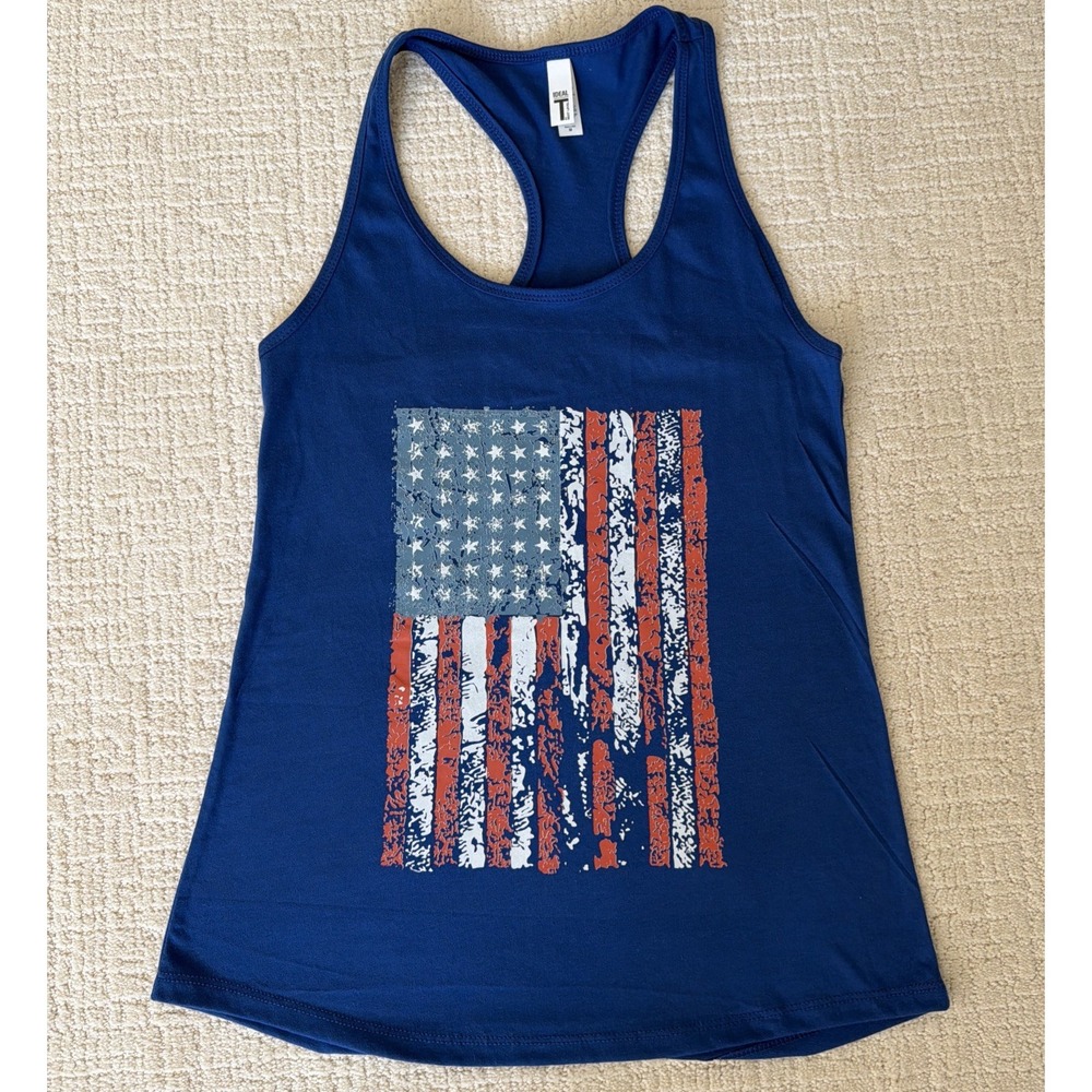 Ideal T American Flag Print Royal Blue Racer Back Tank Top Women's M